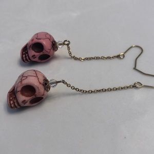 Pink sugar skull dangly earrings